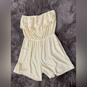 Yellow 1970s Strapless Terrycloth Romper